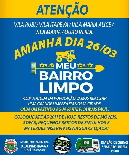 Munícipio realiza a campanha "Meu Bairro Limpo"